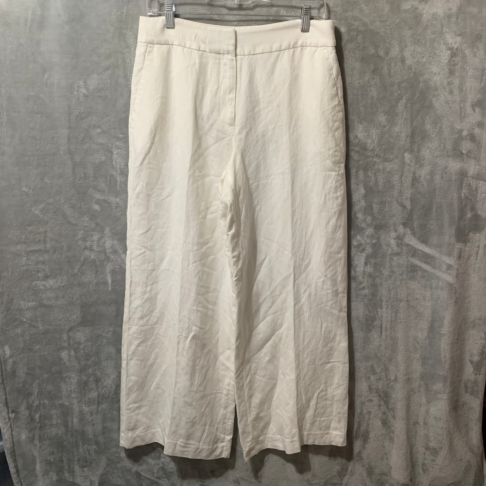 Loft White Linen Blend Wide Leg Trousers High Rise Size 6 Lined Boho Cottagecore